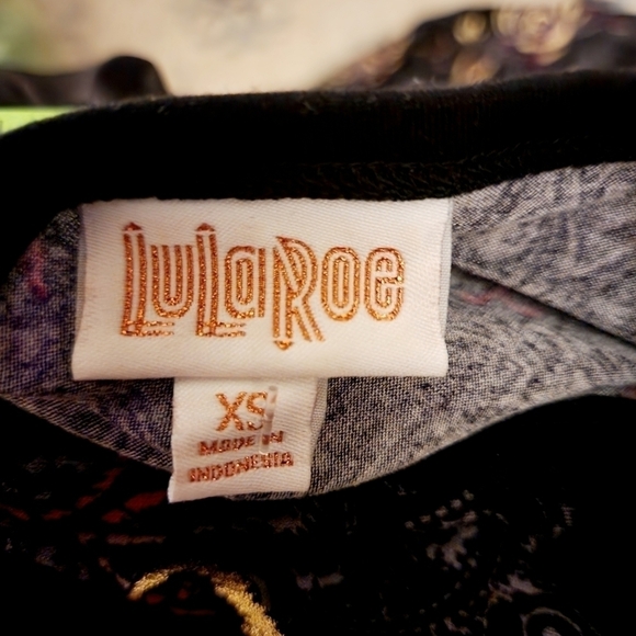 LulaRoe Elegant Debbie Dress Size XS Black Floral Gold Foil Accents Shimmery EUC - Picture 4 of 6